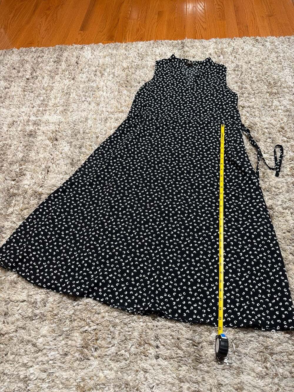 Anne Klein Maxi Dress Size 8 Black White Polka Dot Sleeveless Wrap
